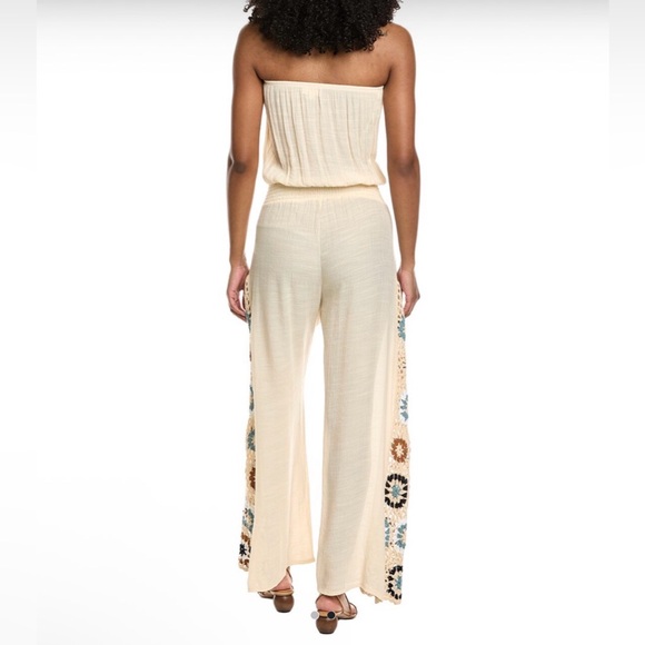 Elan Beige Wide-Leg Crochet-Trim Flowers Swim Coverup Pants only - Picture 2 of 2